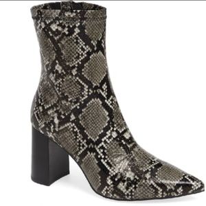 Jeffrey Campbell Siren Pointed Toe Bootie 5.5M, GREY BLACK SNAKE PRINT LEATHER